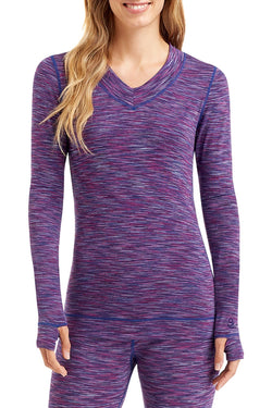 CuddlDuds Blue/Plum Space-Dye Flex-Fit V-Neck Top thumbnail 1