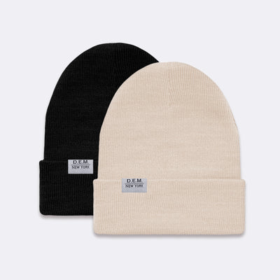 D.E.M. New York Black and Beige 2-Pack Beanie Hats