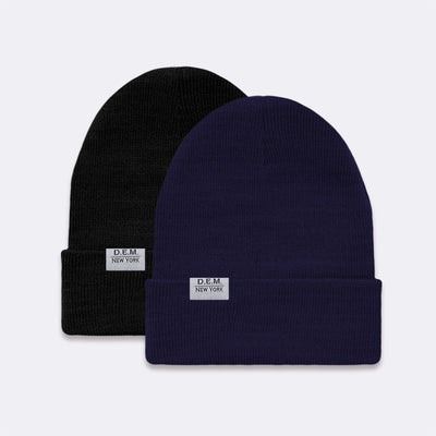 D.E.M. New York Black and Navy 2-Pack Beanie Hats