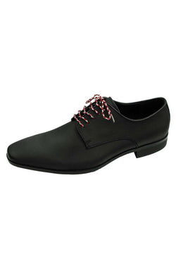 DIBI Black/Red/White Patterned Dress Shoelaces w/ Silver Aglets thumbnail 3