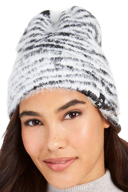 DKNY Black/White Fuzzy Animal Print Beanie thumbnail 1
