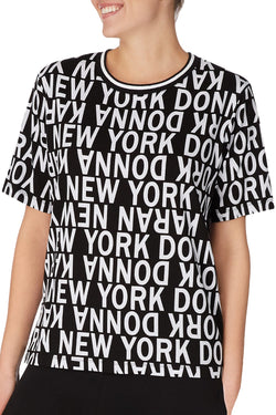 DKNY Black/White Logo Print Ringer Lounge Tee thumbnail 1