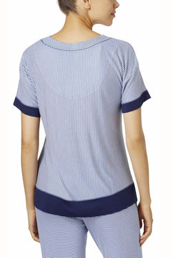 DKNY Blue Striped Contrast-Trim Lounge Top thumbnail 4