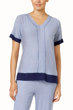 DKNY Blue Striped Contrast-Trim Lounge Top thumbnail 1
