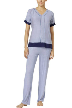 DKNY Blue Striped Contrast-Trim Lounge Top thumbnail 2
