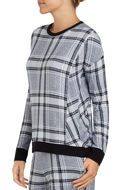 DKNY Grey-Plaid Contrast-Trim Lounge Top thumbnail 2