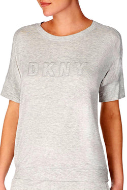 DKNY Lt Heather Grey Ribbed Trim Knit Pajama Top thumbnail 1
