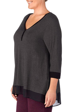 DKNY PLUS Charcoal Heather Colorblocked PJ Top thumbnail 1