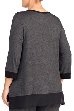 DKNY PLUS Charcoal Heather Colorblocked PJ Top thumbnail 2