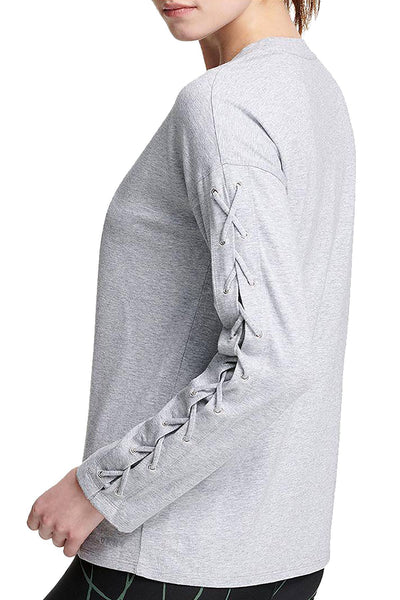 DKNY Sport Pearl Grey Heather Long Lace-Up Sleeves Modal T-Shirt