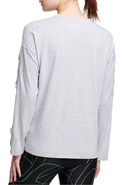 DKNY Sport Pearl Grey Heather Long Lace-Up Sleeves Modal T-Shirt thumbnail 3