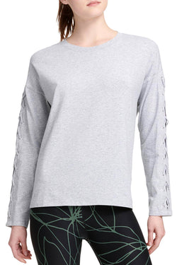 DKNY Sport Pearl Grey Heather Long Lace-Up Sleeves Modal T-Shirt thumbnail 2