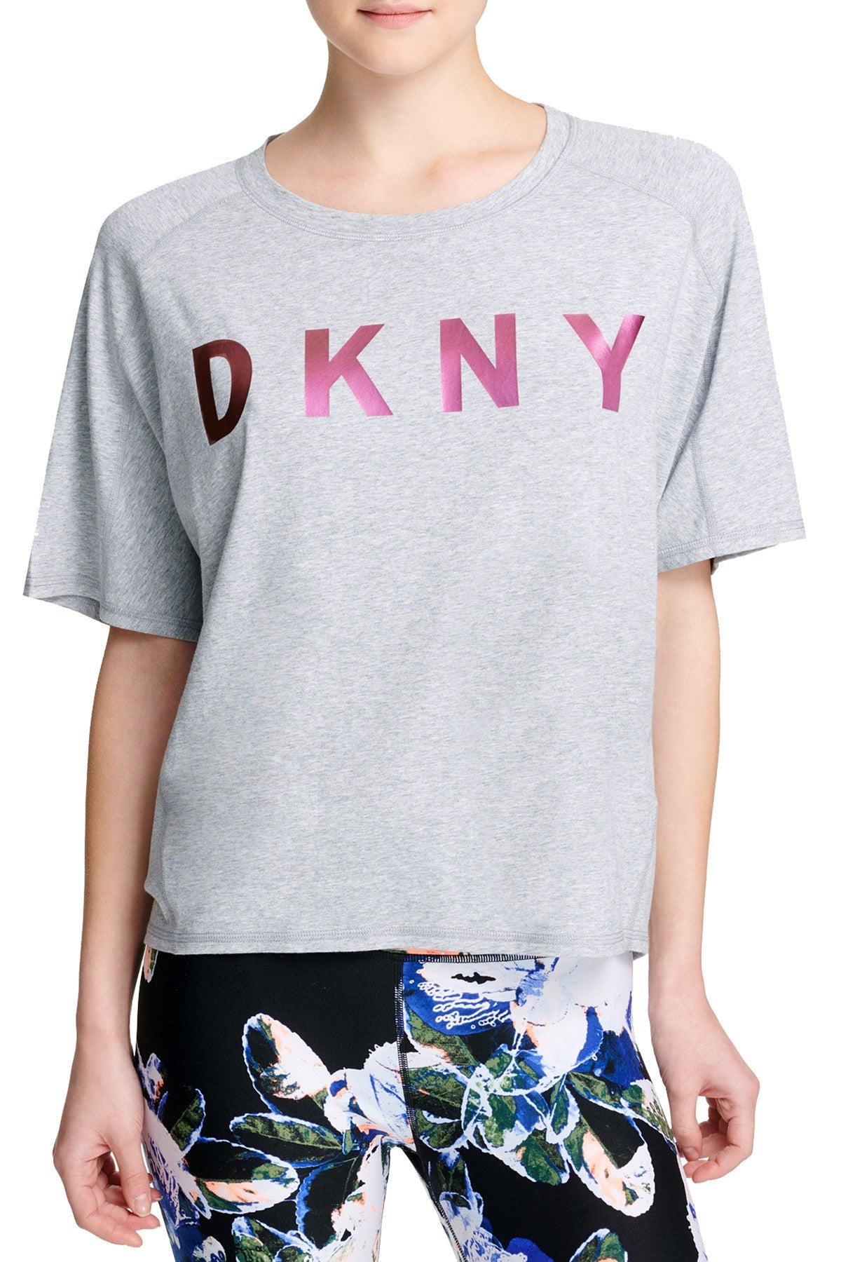 DKNY Sport Pearl Grey Heather/Plum Chameleon Sleeveless Relaxed Logo Tee