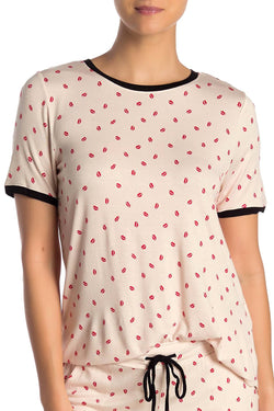 DKNY Tan Read My Lips Printed Short Sleeve Pajama Top thumbnail 1