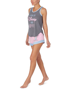 Disney & Coffee Tank Top & Shorts Pajama Set Grey thumbnail 3