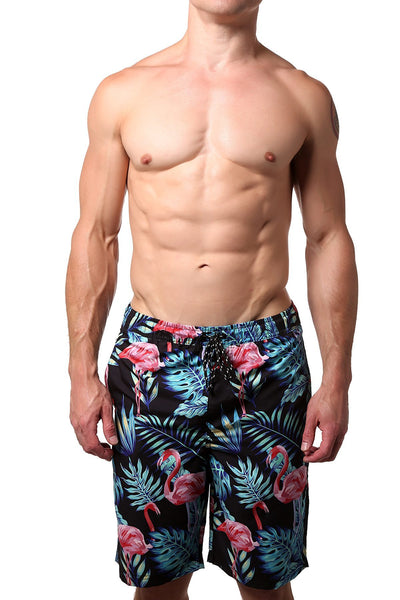 Distortion Black Flamingo Print Swim Short