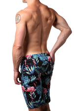 Distortion Black Flamingo Print Swim Short