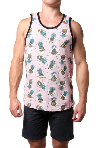 Distortion Flamingo-Pink Pineapple AOP Pique Tank Top