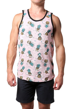 Distortion Flamingo-Pink Pineapple AOP Pique Tank Top thumbnail 1