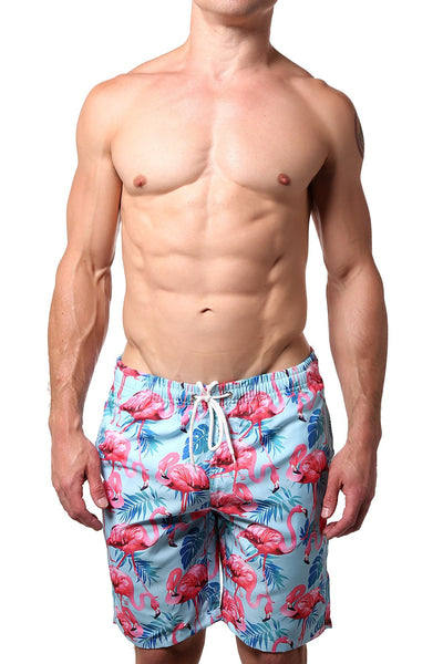 Distortion Light Blue Flamingo Print Swim Short
