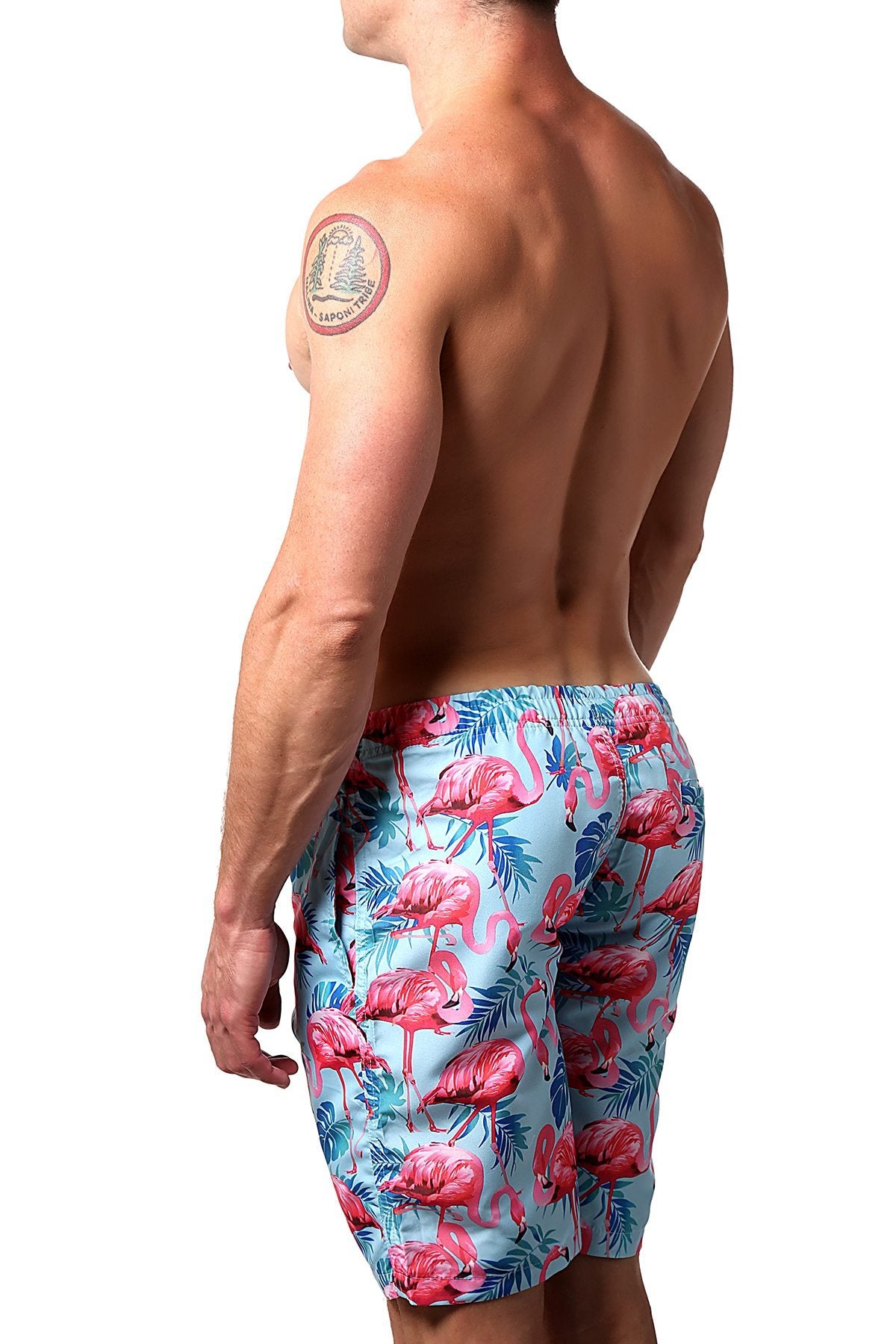 Distortion Light Blue Flamingo Print Swim Short
