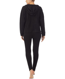 Dkny Kangaroo Pocket Hoodie And Sleek Legging Pajama Set Black thumbnail 2