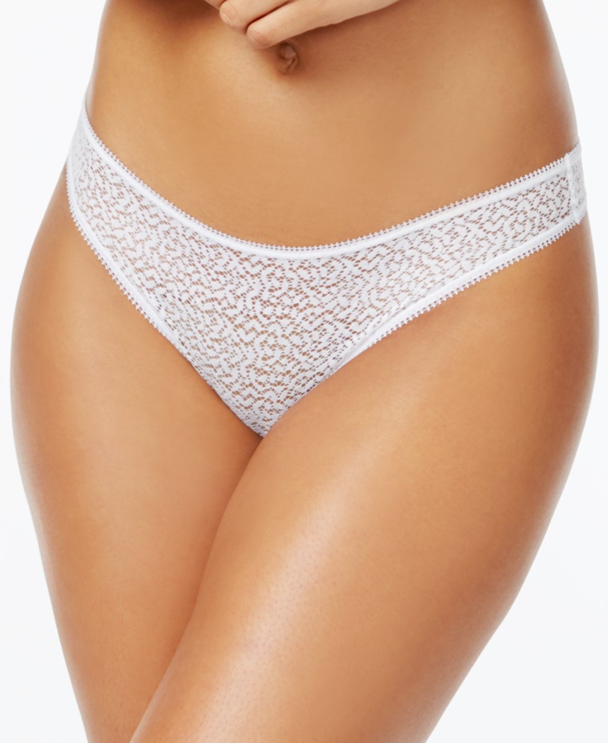 Dkny Modern Lace Satin-trim Thong Underwear Dk5013 White