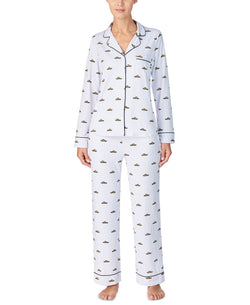Dkny Wo Printed Jersey Shirt & Pants Pajamas Set Wht Stp thumbnail 1