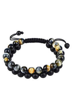 Double-Layer Tigers Eye / Matte Black Onyx Adjustable Healing Bracelet thumbnail 1