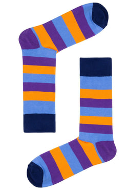 Drake & Hutch Blue/Orange/Purple Multi Stripe Unisex Crew Socks thumbnail 1