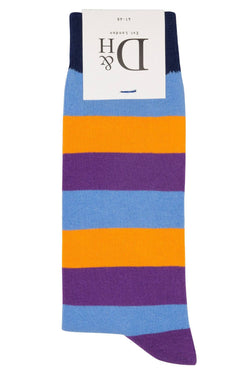 Drake & Hutch Blue/Orange/Purple Multi Stripe Unisex Crew Socks thumbnail 2