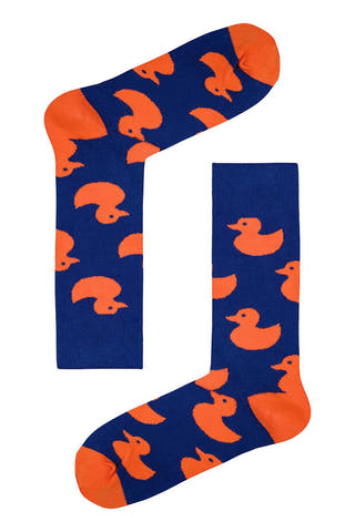 Drake & Hutch Blue/Orange 'Rubber Duckie' Unisex Crew Socks