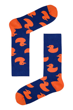 Drake & Hutch Blue/Orange 'Rubber Duckie' Unisex Crew Socks thumbnail 1