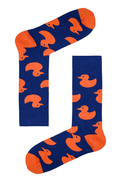 Drake & Hutch Blue/Orange 'Rubber Duckie' Unisex Crew Socks