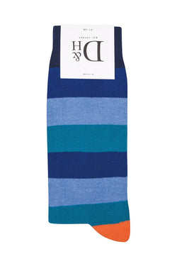 Drake & Hutch Blue/Teal/Orange Multi-Stripe Unisex Crew Socks thumbnail 2