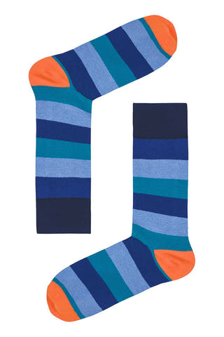 Drake & Hutch Blue/Teal/Orange Multi-Stripe Unisex Crew Socks