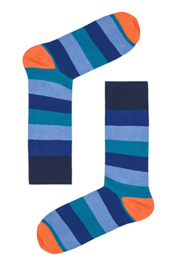 Drake & Hutch Blue/Teal/Orange Multi-Stripe Unisex Crew Socks thumbnail 1