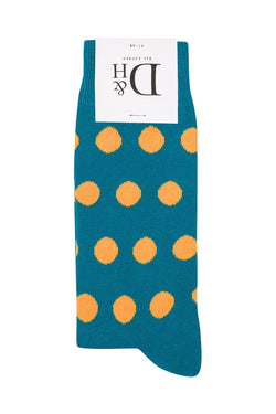 Drake & Hutch Orange/Aqua Polka Unisex Crew Socks thumbnail 2