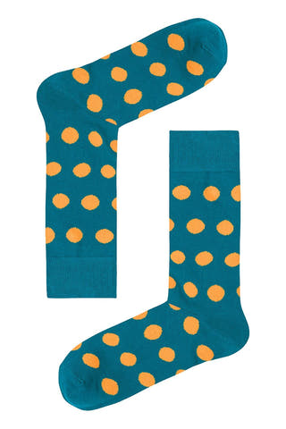 Drake & Hutch Orange/Aqua Polka Unisex Crew Socks