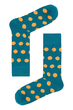 Drake & Hutch Orange/Aqua Polka Unisex Crew Socks thumbnail 1