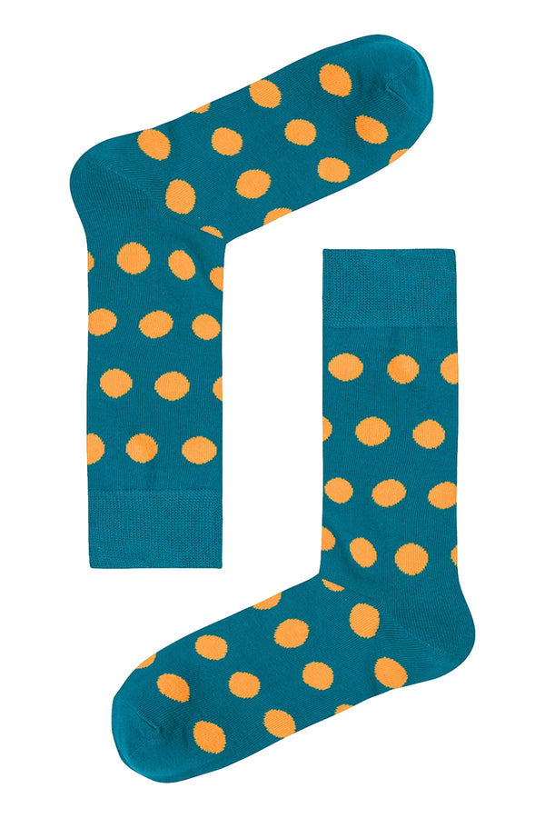 Drake & Hutch Orange/Aqua Polka Unisex Crew Socks