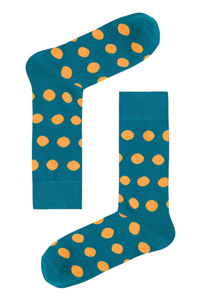 Drake & Hutch Orange/Aqua Polka Unisex Crew Socks