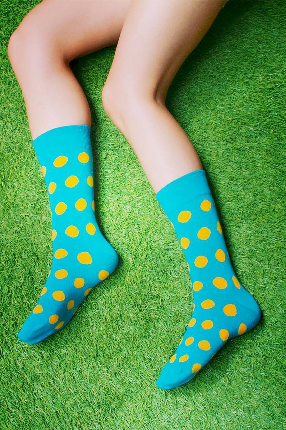 Drake & Hutch Orange/Aqua Polka Unisex Crew Socks