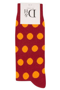 Drake & Hutch Red/Orange Polka Unisex Crew Socks thumbnail 2