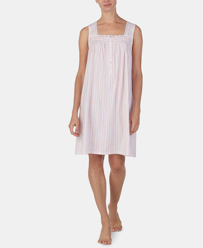 Eileen West Lace-trim Cotton Knit Nightgown Pink Geo