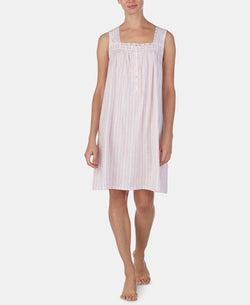 Eileen West Lace-trim Cotton Knit Nightgown Pink Geo thumbnail 1