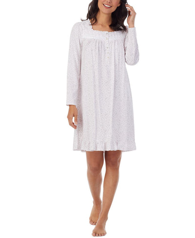 Eileen West Printed Cotton Jersey Long-sleeve Nightgown Pink Garden