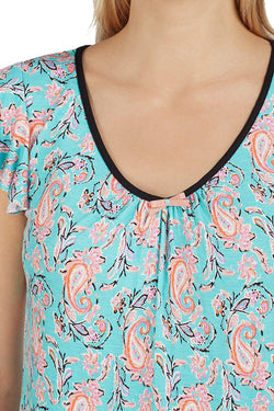 Ellen Tracy Printed Flutter Sleeve Pajama Top in Seafoam thumbnail 2