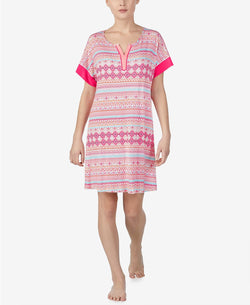 Ellen Tracy Printed Split Neck Nightgown in Coral thumbnail 3
