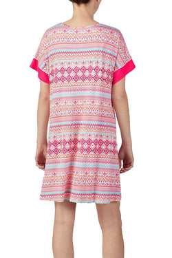 Ellen Tracy Printed Split Neck Nightgown in Coral thumbnail 2